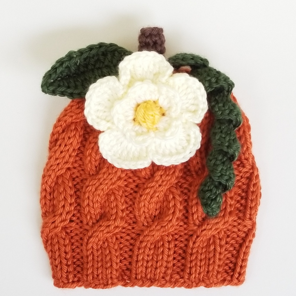 Knit Pumpkin Hat with flower for Baby Halloween
